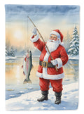 Fishing Santa Claus with Rainbow Trout Christmas House Flag 28x40 Porch Sleeve Pole Decorative Outside Yard Banner Artwork Wall Hanging, Polyester
