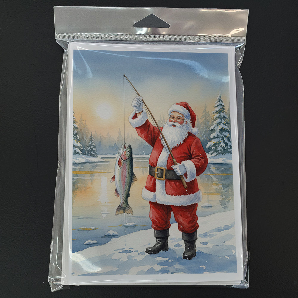 Fishing Santa Claus with Rainbow Trout Christmas Greeting Cards Pack of 8 Blank Cards with Envelopes Whimsical A7 Size 5x7