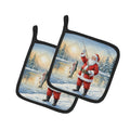 Fishing Santa Claus with Rainbow Trout Christmas Pot Holder Set of 2 Heat Resistant Quilted Hot Pads 7.5 x 7.5 Inch, Insulated Kitchen Trivets for Cooking & Baking