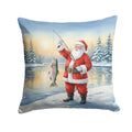Fishing Santa Claus with Rainbow Trout Christmas Decorative Throw Pillow 18x18 Indoor Outdoor Accent Cushion, Fabric Cover with Insert for Sofa, Bed, Porch & Living Room