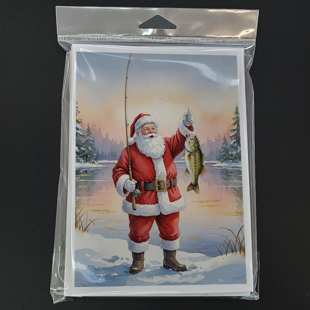 Fishing Santa Claus with Smallmouth Bass Christmas Greeting Cards Pack of 8 Blank Cards with Envelopes Whimsical A7 Size 5x7