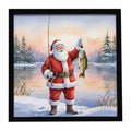 Fishing Santa Claus with Smallmouth Bass Christmas Framed Metal Print Bathroom, Kitchen, Office, Home Decor Wall Art Ready to Hang, Square, 8X8