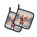 Fishing Santa Claus with Smallmouth Bass Christmas Pot Holder Set of 2 Heat Resistant Quilted Hot Pads 7.5 x 7.5 Inch, Insulated Kitchen Trivets for Cooking & Baking