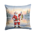 Fishing Santa Claus with Smallmouth Bass Christmas Decorative Throw Pillow 14x14 Indoor Outdoor Accent Cushion, Fabric Cover with Insert for Sofa, Bed, Porch & Living Room