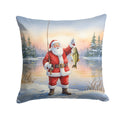 Fishing Santa Claus with Smallmouth Bass Christmas Decorative Throw Pillow 18x18 Indoor Outdoor Accent Cushion, Fabric Cover with Insert for Sofa, Bed, Porch & Living Room