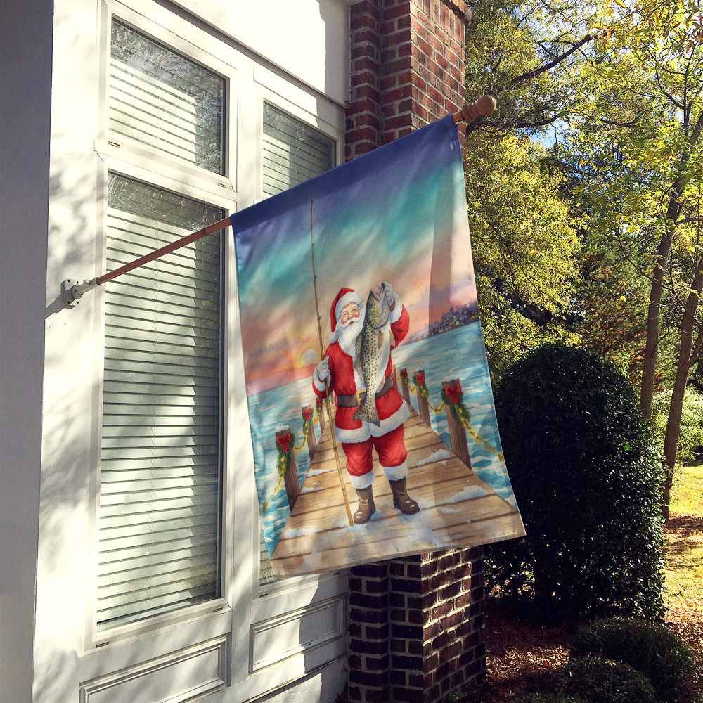 Fishing Santa Claus with Speckled Trout Christmas House Flag 28x40 Porch Sleeve Pole Decorative Outside Yard Banner Artwork Wall Hanging, Polyester