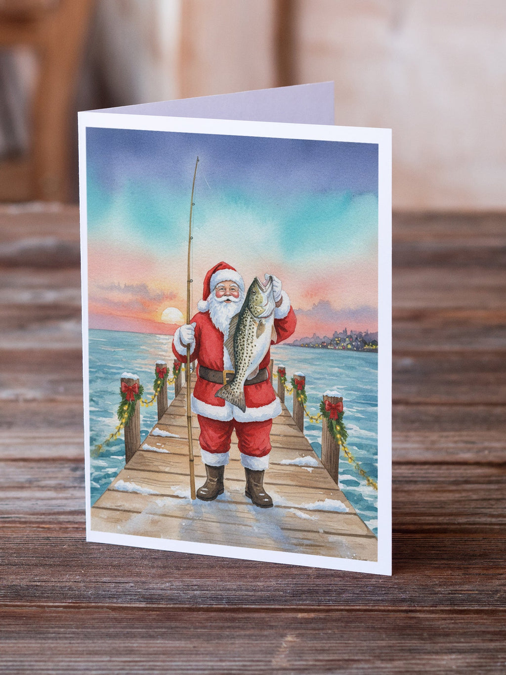 Fishing Santa Claus with Speckled Trout Christmas Greeting Cards Pack of 8 Blank Cards with Envelopes Whimsical A7 Size 5x7