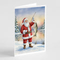 Fishing Santa Claus with Striped Bass Christmas Greeting Cards Pack of 8 Blank Cards with Envelopes Whimsical A7 Size 5x7