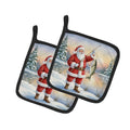 Fishing Santa Claus with Striped Bass Christmas Pot Holder Set of 2 Heat Resistant Quilted Hot Pads 7.5 x 7.5 Inch, Insulated Kitchen Trivets for Cooking & Baking