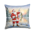 Fishing Santa Claus with Striped Bass Christmas Decorative Throw Pillow 14x14 Indoor Outdoor Accent Cushion, Fabric Cover with Insert for Sofa, Bed, Porch & Living Room