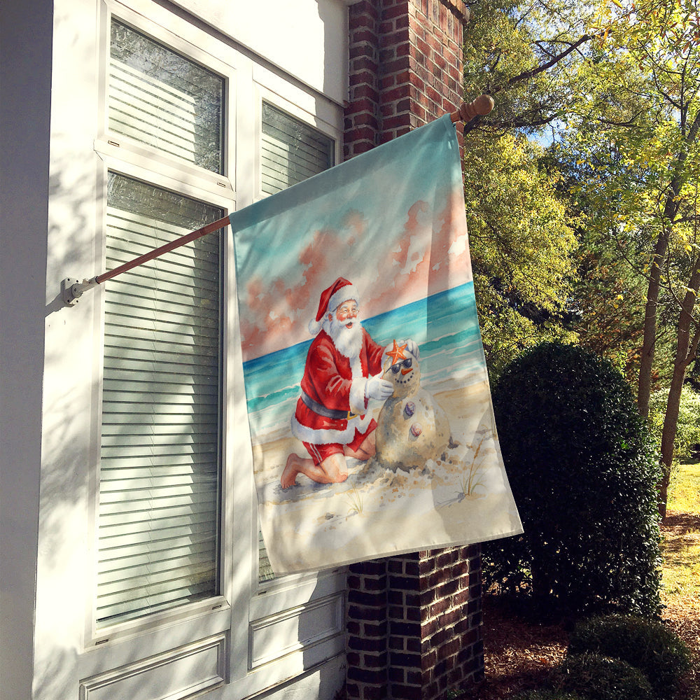 Santa Claus Building a Sand Snowman Christmas House Flag 28x40 Porch Sleeve Pole Decorative Outside Yard Banner Artwork Wall Hanging, Polyester