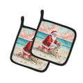 Santa Claus Building a Sand Snowman Christmas Pot Holder Set of 2 Heat Resistant Quilted Hot Pads 7.5 x 7.5 Inch, Insulated Kitchen Trivets for Cooking & Baking