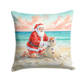Santa Claus Building a Sand Snowman Christmas Decorative Throw Pillow 14x14 Indoor Outdoor Accent Cushion, Fabric Cover with Insert for Sofa, Bed, Porch & Living Room