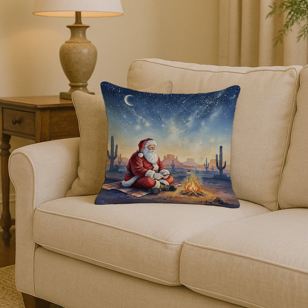 Santa Claus by the Campfire Christmas Decorative Throw Pillow 14x14 Indoor Outdoor Accent Cushion, Fabric Cover with Insert for Sofa, Bed, Porch & Living Room