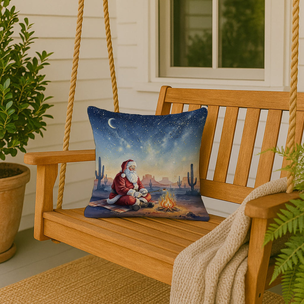 Santa Claus by the Campfire Christmas Decorative Throw Pillow 18x18 Indoor Outdoor Accent Cushion, Fabric Cover with Insert for Sofa, Bed, Porch & Living Room