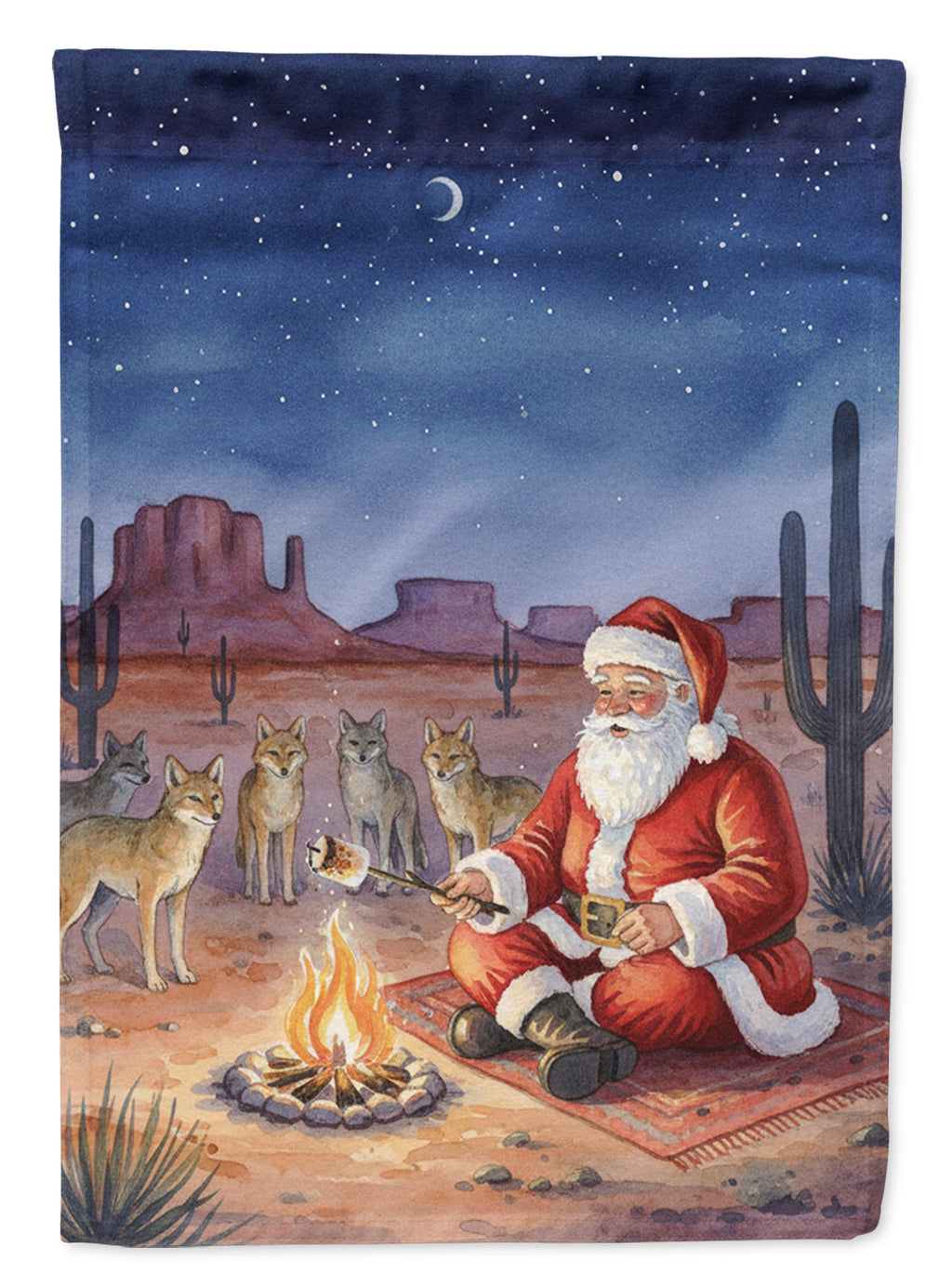 Santa Claus by the Campfire Under the Stars Christmas House Flag 28x40 Porch Sleeve Pole Decorative Outside Yard Banner Artwork Wall Hanging, Polyester