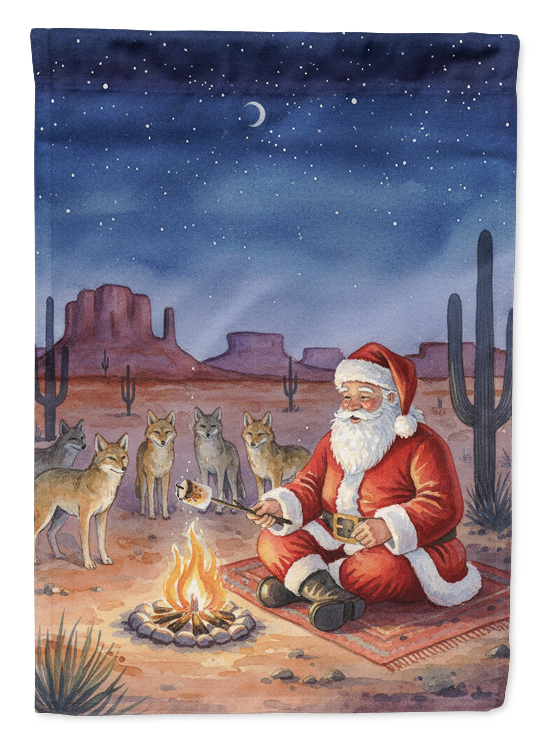Santa Claus by the Campfire Under the Stars Christmas House Flag 28x40 Porch Sleeve Pole Decorative Outside Yard Banner Artwork Wall Hanging, Polyester