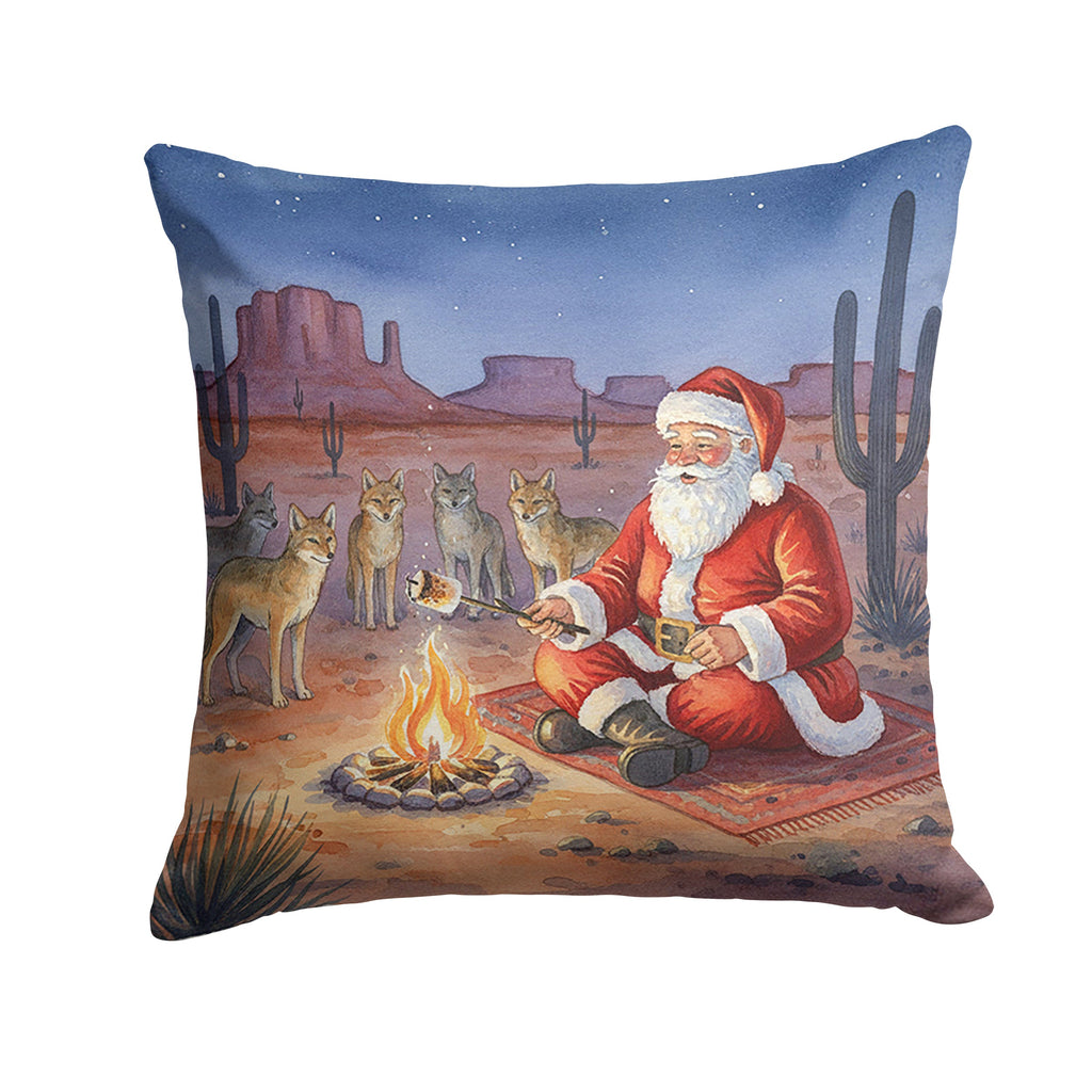 Santa Claus by the Campfire Under the Stars Christmas Decorative Throw Pillow 14x14 Indoor Outdoor Accent Cushion, Fabric Cover with Insert for Sofa, Bed, Porch & Living Room