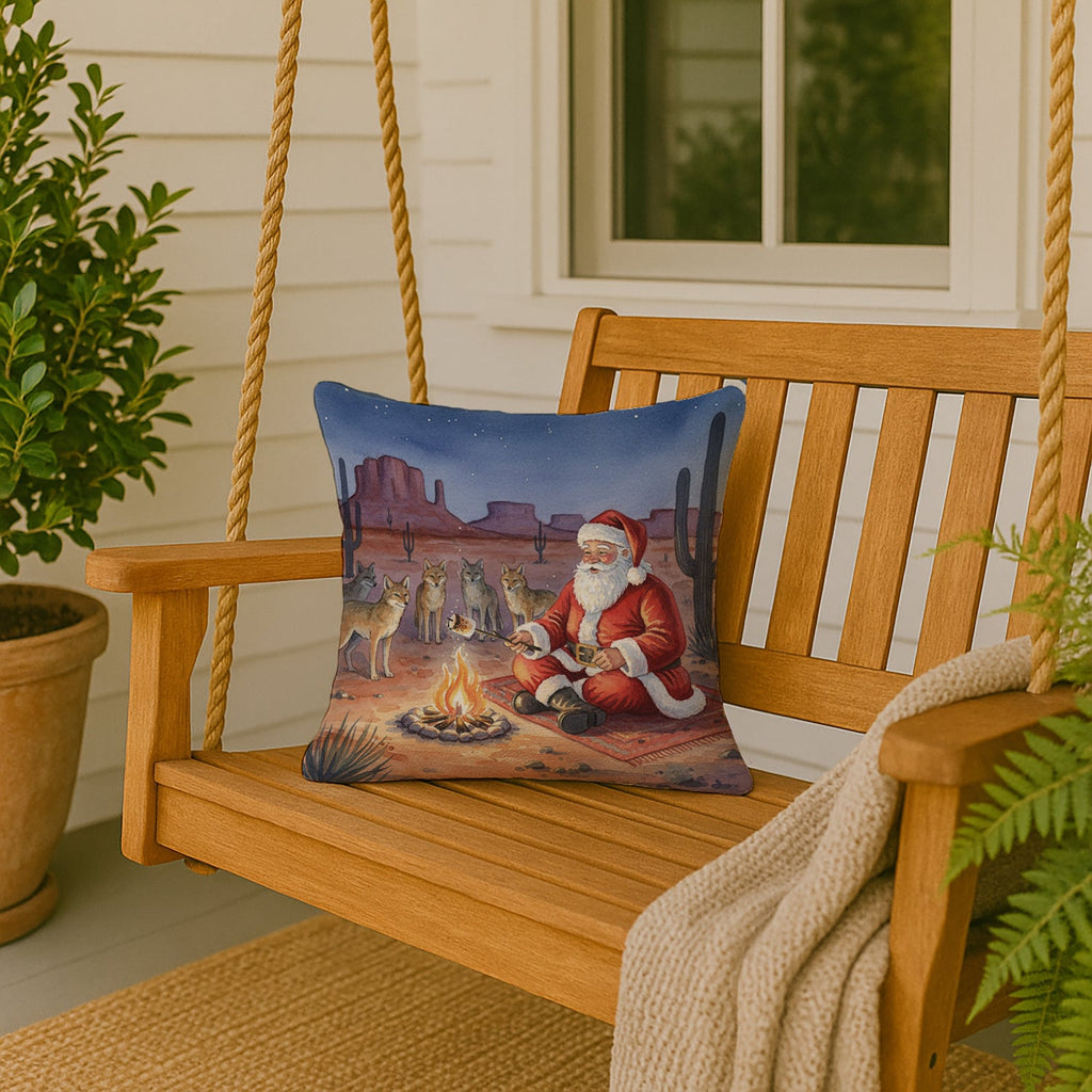 Santa Claus by the Campfire Under the Stars Christmas Decorative Throw Pillow 18x18 Indoor Outdoor Accent Cushion, Fabric Cover with Insert for Sofa, Bed, Porch & Living Room