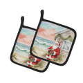 Santa Claus by the Seaside Cottage Christmas Pot Holder Set of 2 Heat Resistant Quilted Hot Pads 7.5 x 7.5 Inch, Insulated Kitchen Trivets for Cooking & Baking