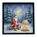 Santa Claus Camping by the Fire Christmas Framed Metal Print Bathroom, Kitchen, Office, Home Decor Wall Art Ready to Hang, Square, 8X8
