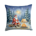 Santa Claus Camping by the Fire Christmas Decorative Throw Pillow 14x14 Indoor Outdoor Accent Cushion, Fabric Cover with Insert for Sofa, Bed, Porch & Living Room