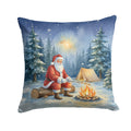 Santa Claus Camping by the Fire Christmas Decorative Throw Pillow 18x18 Indoor Outdoor Accent Cushion, Fabric Cover with Insert for Sofa, Bed, Porch & Living Room