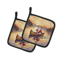 Santa Claus Canoeing at Sunset Christmas Pot Holder Set of 2 Heat Resistant Quilted Hot Pads 7.5 x 7.5 Inch, Insulated Kitchen Trivets for Cooking & Baking