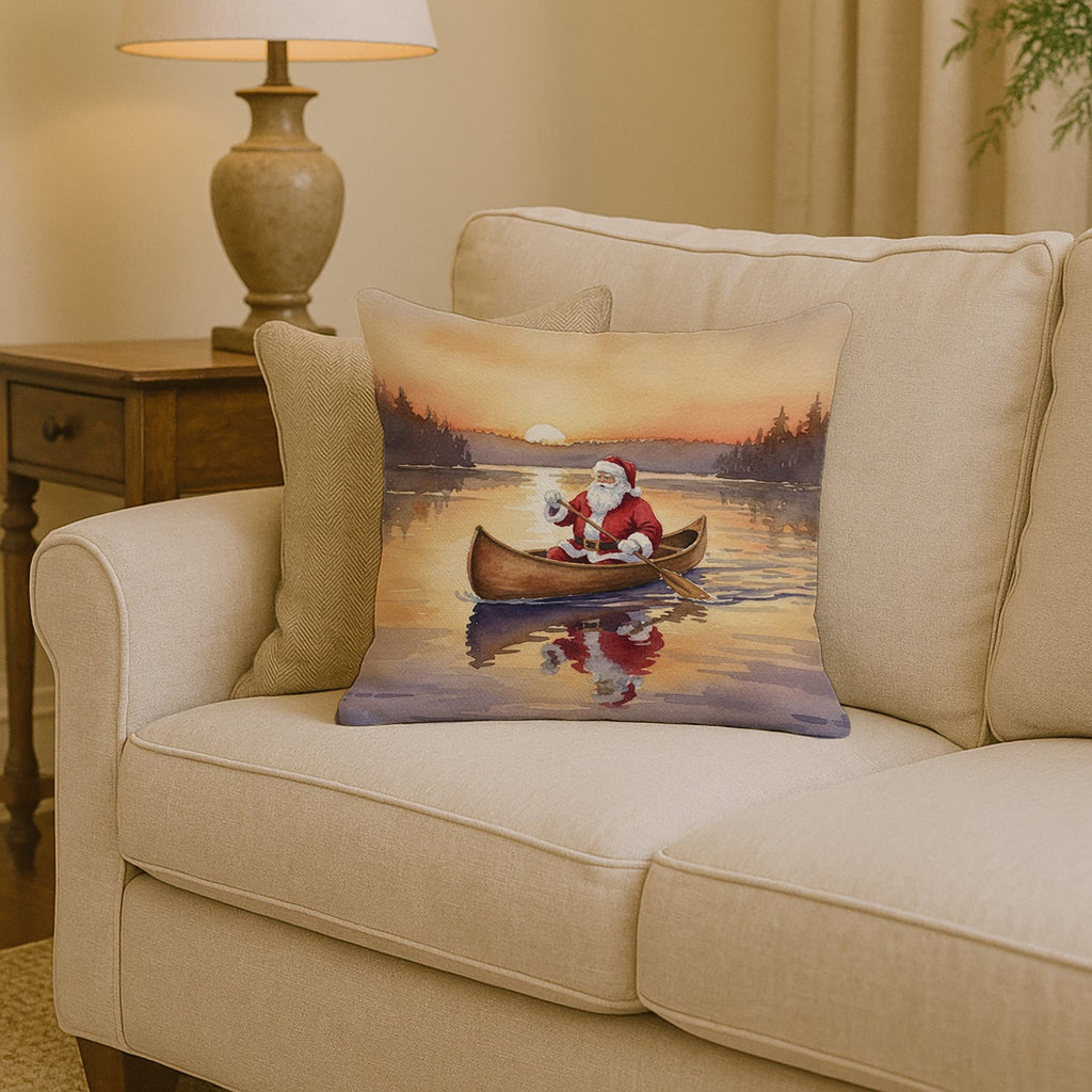 Santa Claus Canoeing at Sunset Christmas Decorative Throw Pillow 14x14 Indoor Outdoor Accent Cushion, Fabric Cover with Insert for Sofa, Bed, Porch & Living Room