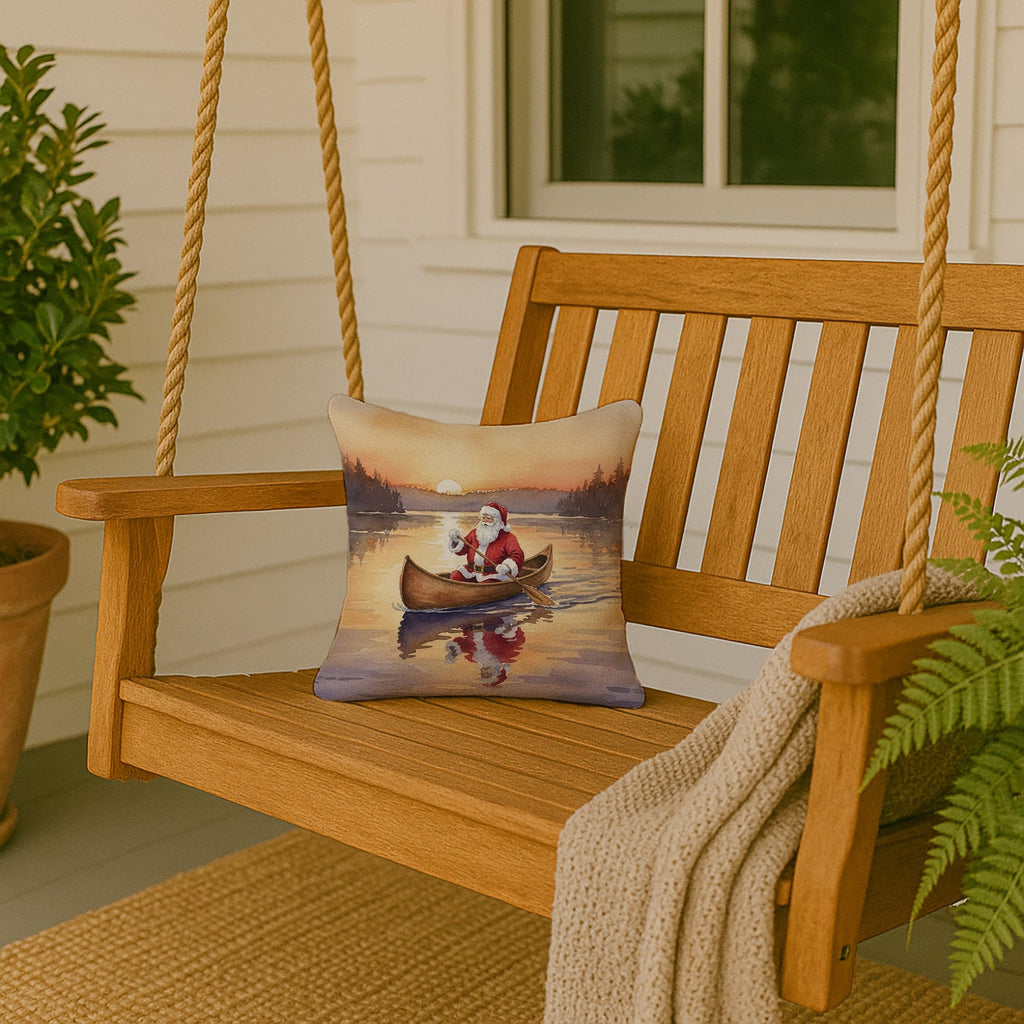 Santa Claus Canoeing at Sunset Christmas Decorative Throw Pillow 14x14 Indoor Outdoor Accent Cushion, Fabric Cover with Insert for Sofa, Bed, Porch & Living Room