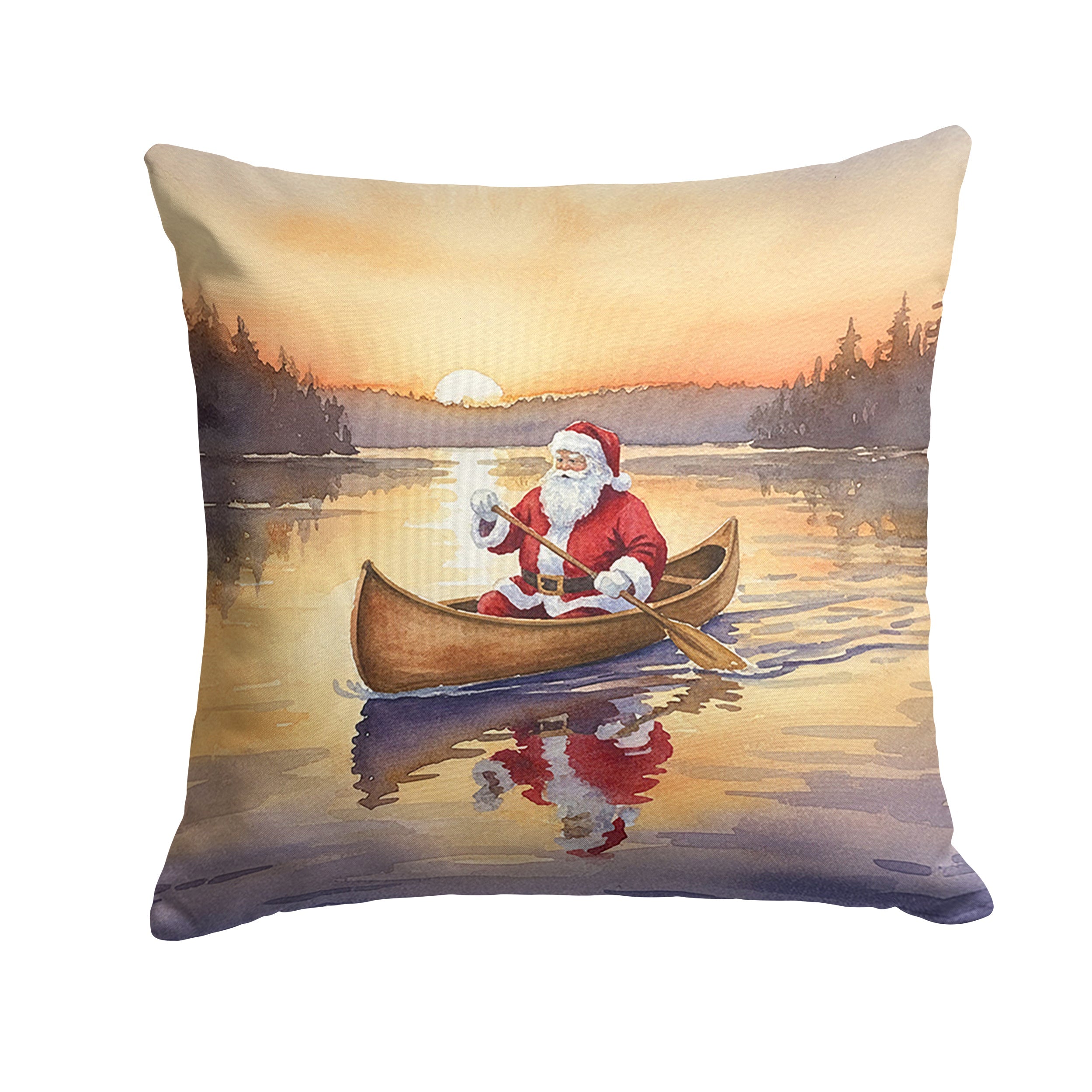 Santa Claus Canoeing at Sunset Christmas Decorative Throw Pillow 18x18 Indoor Outdoor Accent Cushion, Fabric Cover with Insert for Sofa, Bed, Porch & Living Room