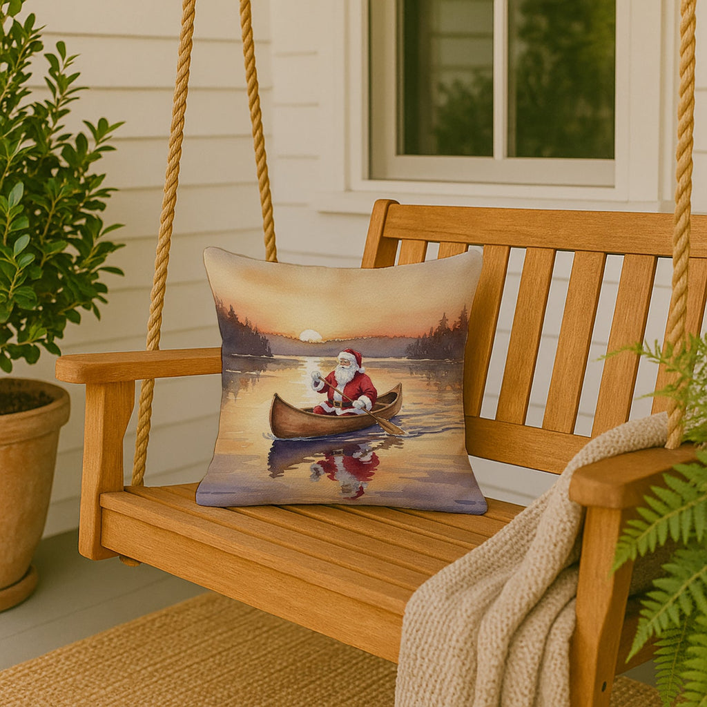 Santa Claus Canoeing at Sunset Christmas Decorative Throw Pillow 18x18 Indoor Outdoor Accent Cushion, Fabric Cover with Insert for Sofa, Bed, Porch & Living Room