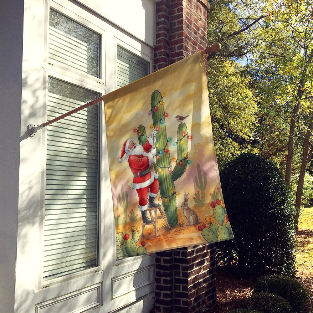 Santa Claus Decorating a Cactus Christmas House Flag 28x40 Porch Sleeve Pole Decorative Outside Yard Banner Artwork Wall Hanging, Polyester