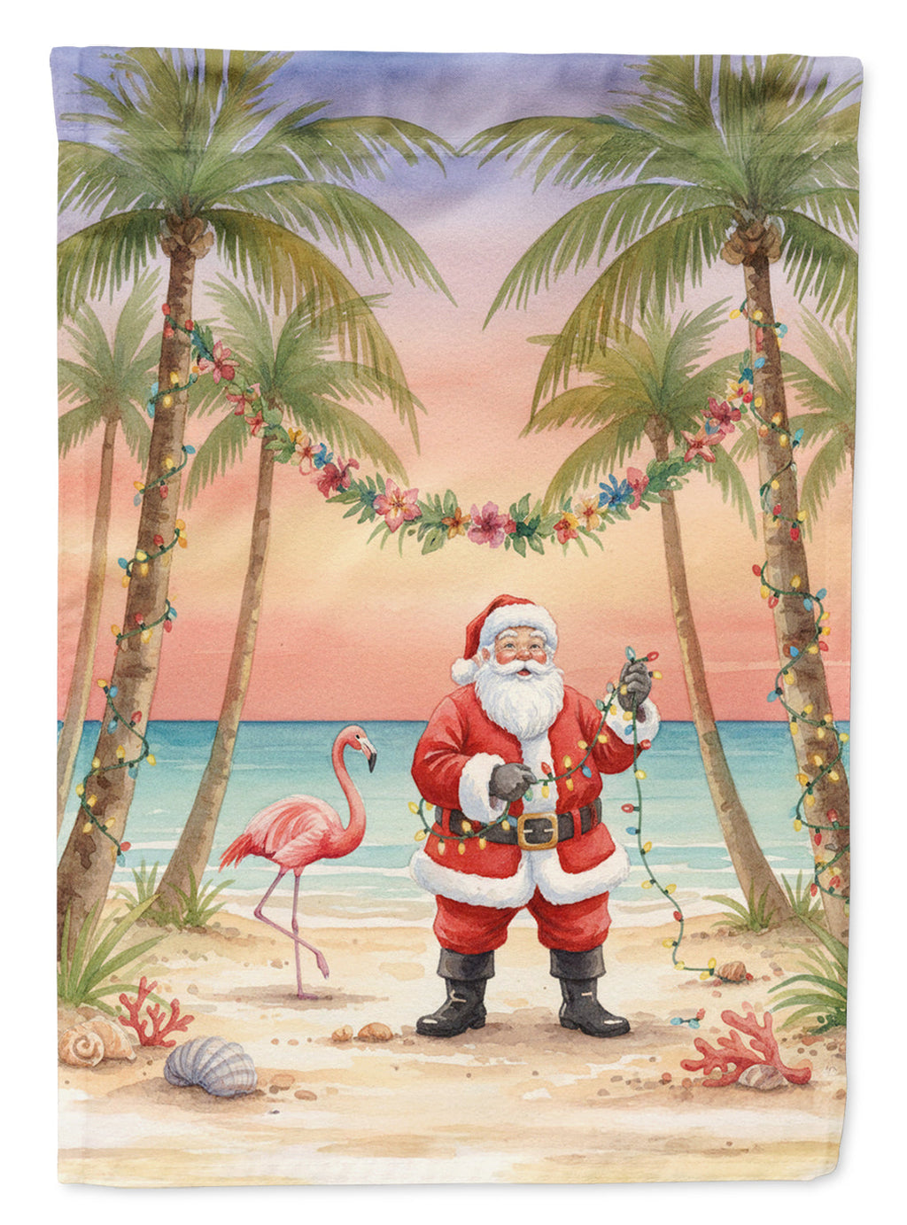 Santa Claus Decorating Palm Tree Christmas House Flag 28x40 Porch Sleeve Pole Decorative Outside Yard Banner Artwork Wall Hanging, Polyester