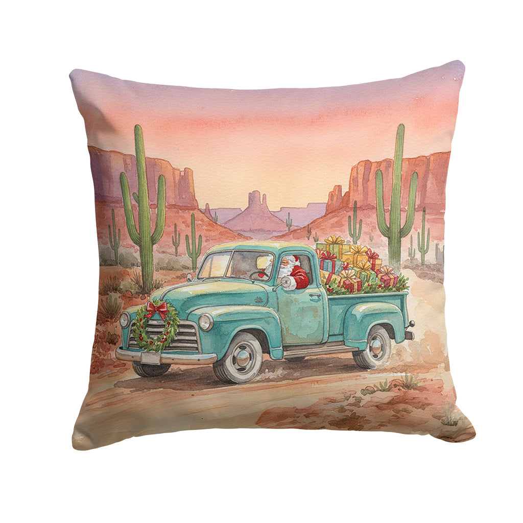 Santa Claus Delivering Gifts in an Old Pickup  Christmas Decorative Throw Pillow 14x14 Indoor Outdoor Accent Cushion, Fabric Cover with Insert for Sofa, Bed, Porch & Living Room