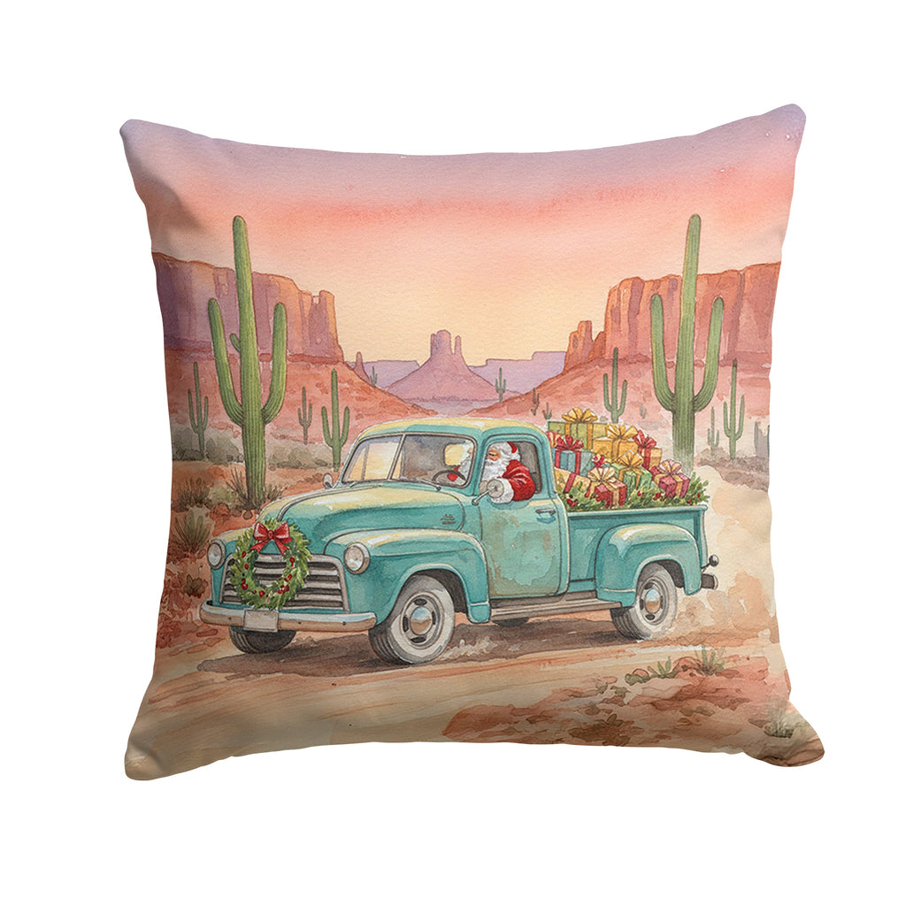 Santa Claus Delivering Gifts in an Old Pickup  Christmas Decorative Throw Pillow 18x18 Indoor Outdoor Accent Cushion, Fabric Cover with Insert for Sofa, Bed, Porch & Living Room