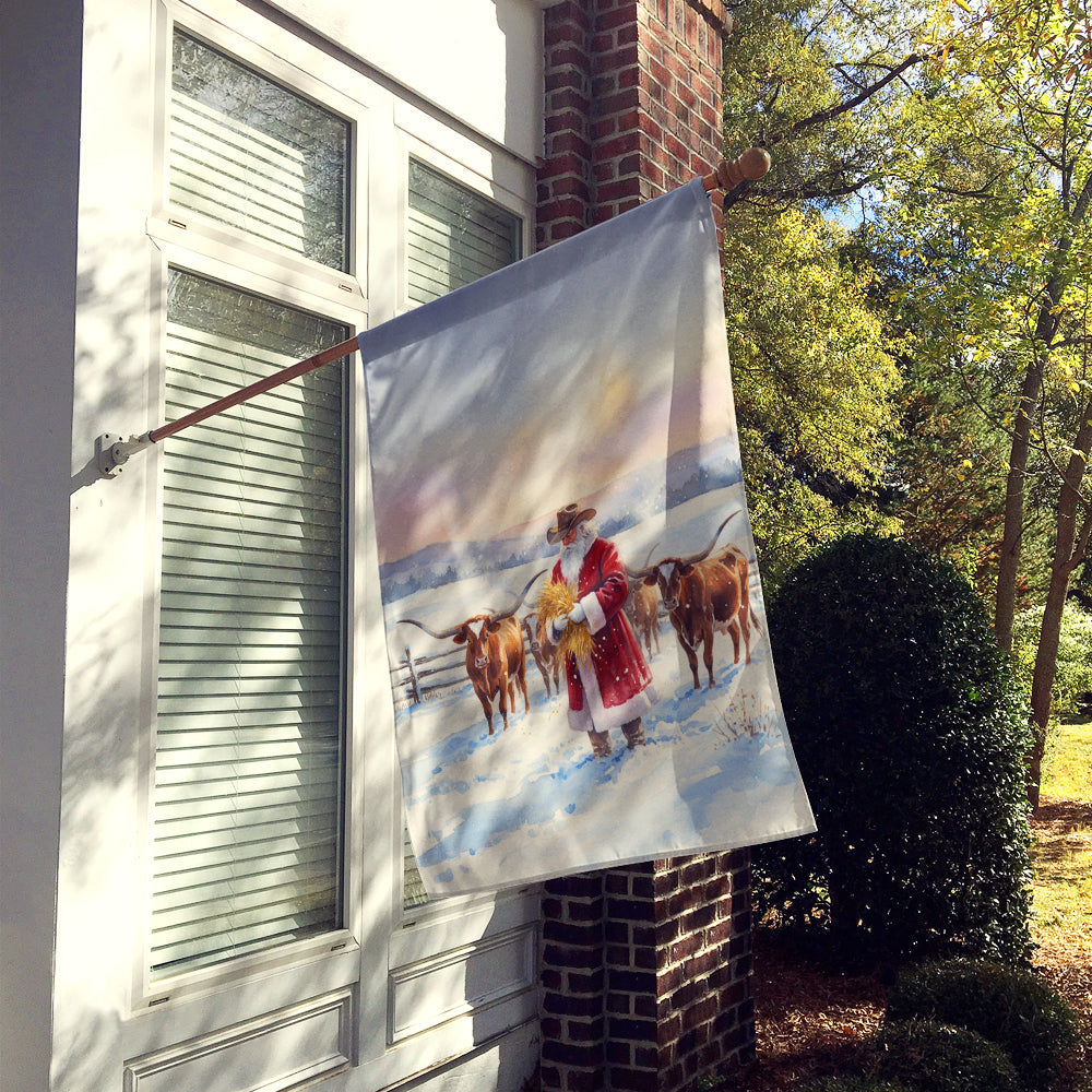 Santa Claus Feeding the Longhorns Christmas House Flag 28x40 Porch Sleeve Pole Decorative Outside Yard Banner Artwork Wall Hanging, Polyester