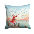 Santa Claus Feeding the Seagulls Christmas Decorative Throw Pillow 14x14 Indoor Outdoor Accent Cushion, Fabric Cover with Insert for Sofa, Bed, Porch & Living Room