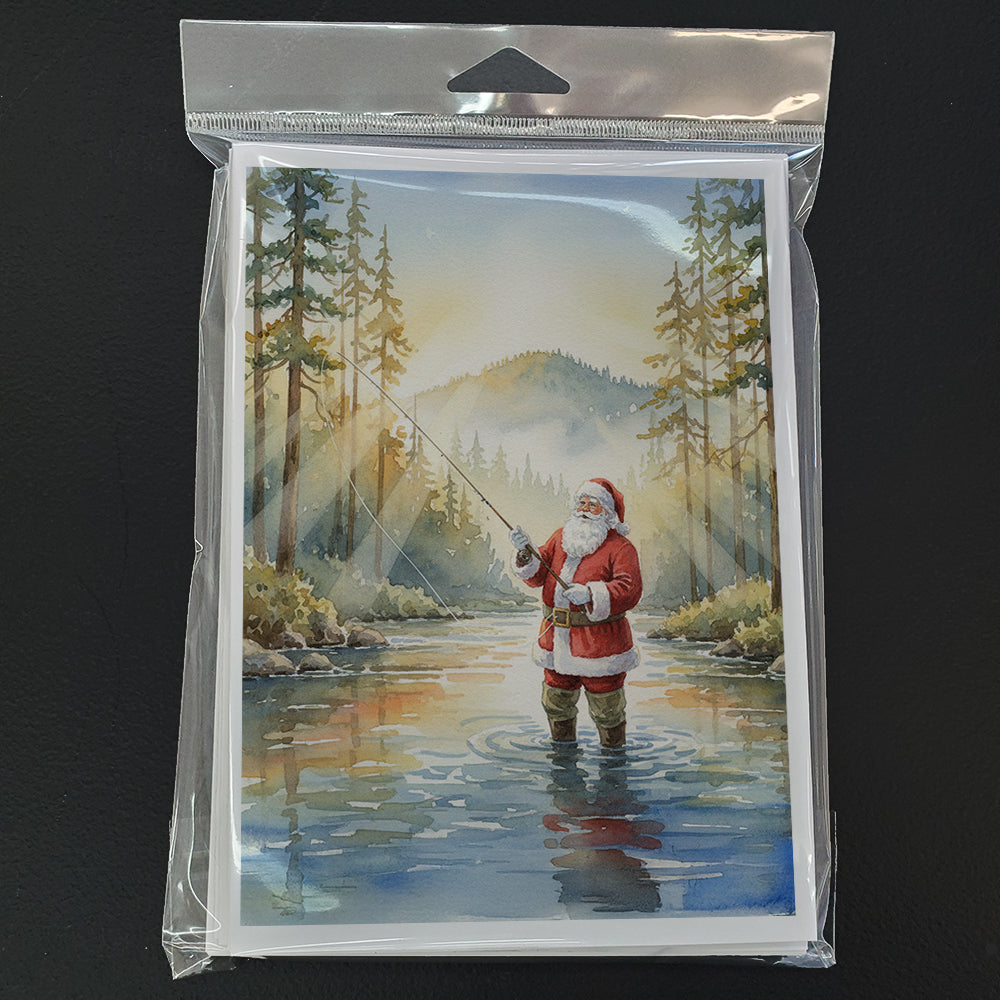 Santa Claus Fly-Fishing at Sunrise Christmas Greeting Cards Pack of 8 Blank Cards with Envelopes Whimsical A7 Size 5x7