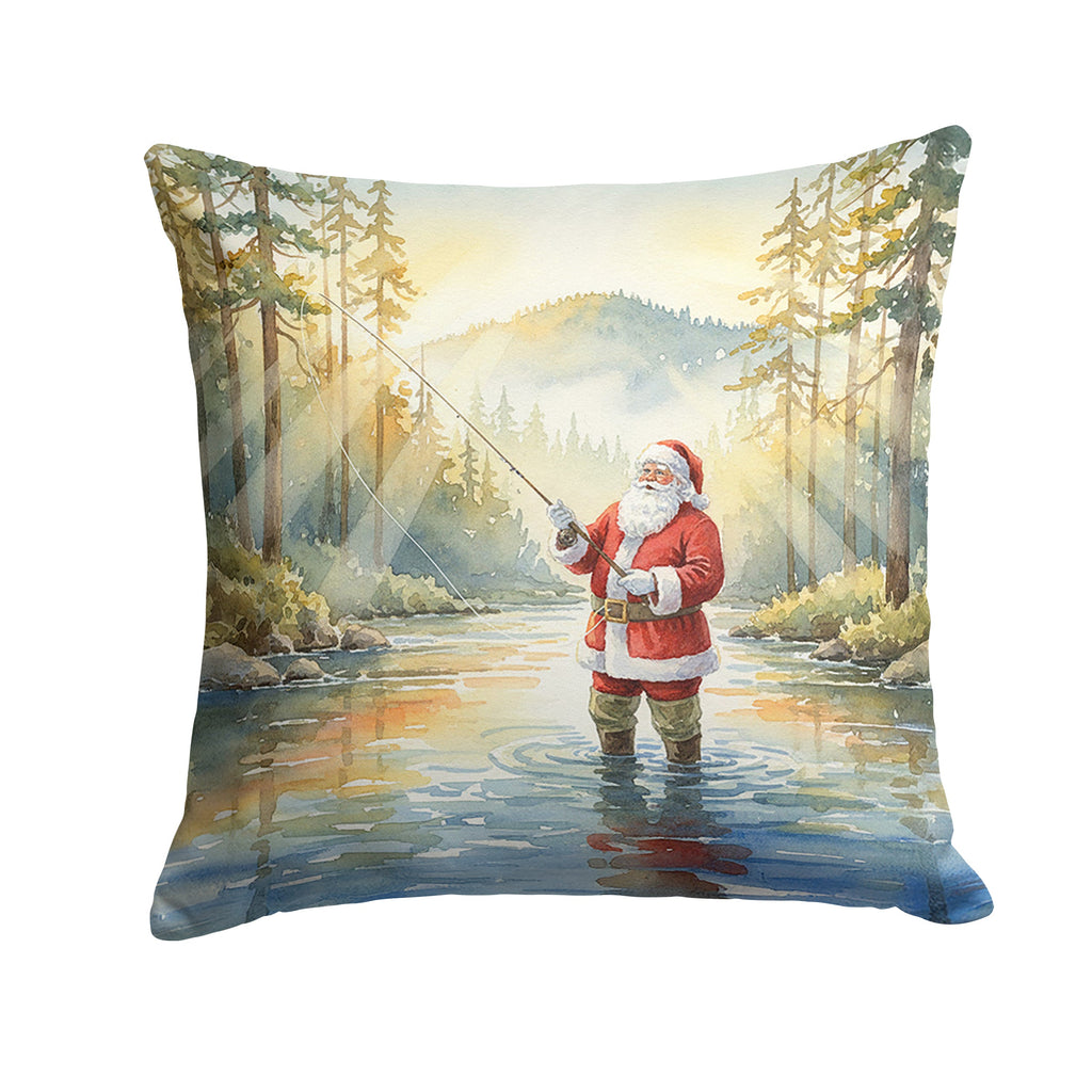 Santa Claus Fly-Fishing at Sunrise Christmas Decorative Throw Pillow 14x14 Indoor Outdoor Accent Cushion, Fabric Cover with Insert for Sofa, Bed, Porch & Living Room