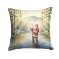 Santa Claus Fly-Fishing at Sunrise Christmas Decorative Throw Pillow 14x14 Indoor Outdoor Accent Cushion, Fabric Cover with Insert for Sofa, Bed, Porch & Living Room