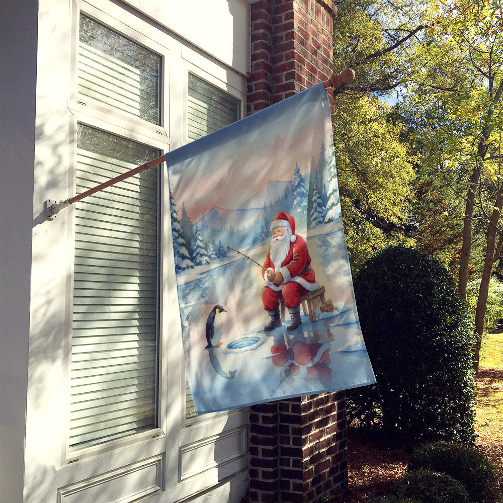 Santa Claus Ice Fishing on the Lake Christmas House Flag 28x40 Porch Sleeve Pole Decorative Outside Yard Banner Artwork Wall Hanging, Polyester