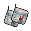 Santa Claus Ice Fishing on the Lake Christmas Pot Holder Set of 2 Heat Resistant Quilted Hot Pads 7.5 x 7.5 Inch, Insulated Kitchen Trivets for Cooking & Baking
