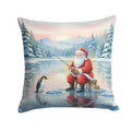 Santa Claus Ice Fishing on the Lake Christmas Decorative Throw Pillow 14x14 Indoor Outdoor Accent Cushion, Fabric Cover with Insert for Sofa, Bed, Porch & Living Room