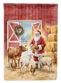 Santa Claus in the Barn with Animals Christmas House Flag 28x40 Porch Sleeve Pole Decorative Outside Yard Banner Artwork Wall Hanging, Polyester