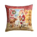 Santa Claus in the Barn with Animals Christmas Decorative Throw Pillow 14x14 Indoor Outdoor Accent Cushion, Fabric Cover with Insert for Sofa, Bed, Porch & Living Room