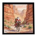 Santa Claus in the Desert Canyon Christmas Framed Metal Print Bathroom, Kitchen, Office, Home Decor Wall Art Ready to Hang, Square, 8X8