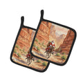 Santa Claus in the Desert Canyon Christmas Pot Holder Set of 2 Heat Resistant Quilted Hot Pads 7.5 x 7.5 Inch, Insulated Kitchen Trivets for Cooking & Baking