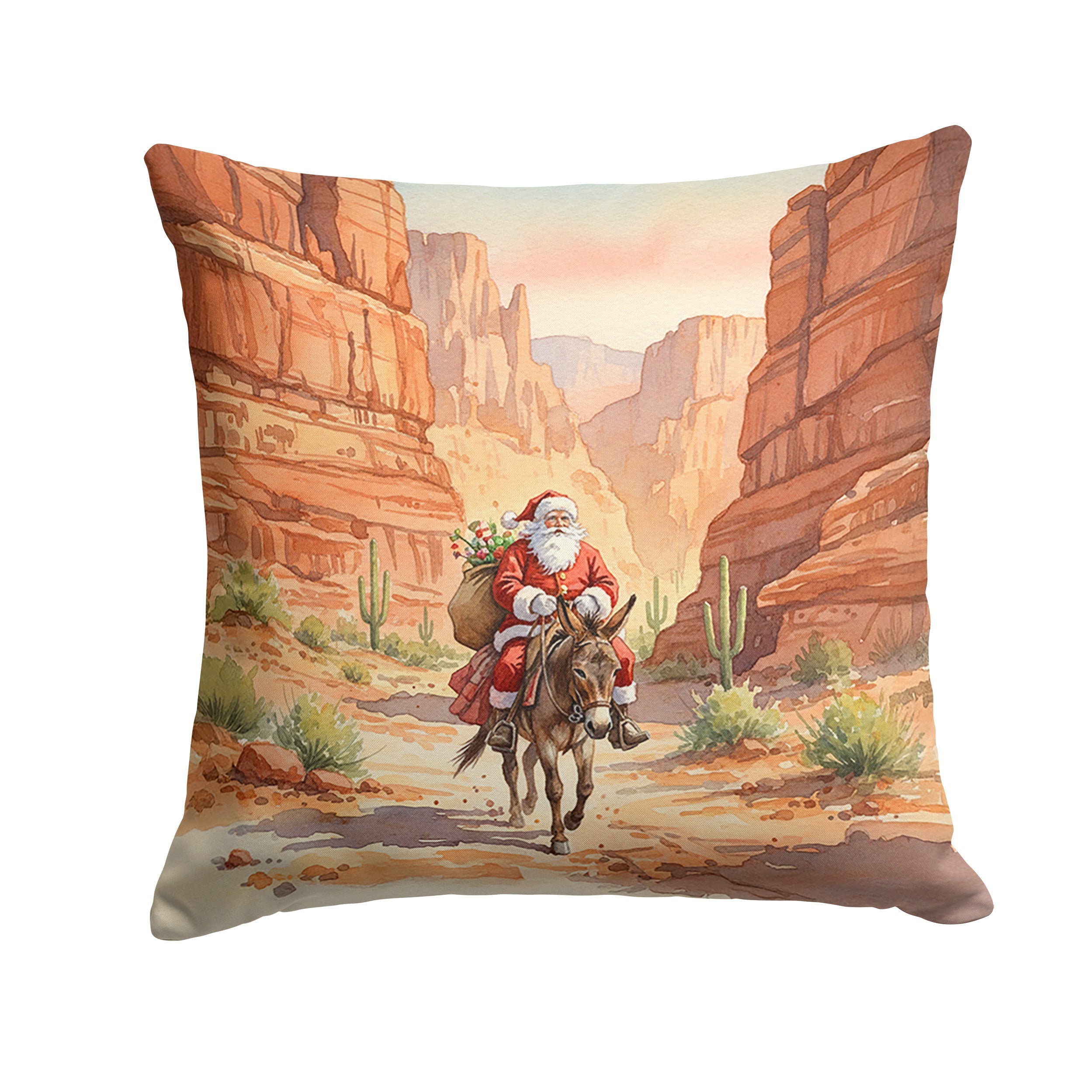 Santa Claus in the Desert Canyon Christmas Decorative Throw Pillow 18x18 Indoor Outdoor Accent Cushion, Fabric Cover with Insert for Sofa, Bed, Porch & Living Room