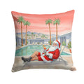 Santa Claus in Palm Springs Christmas Decorative Throw Pillow 14x14 Indoor Outdoor Accent Cushion, Fabric Cover with Insert for Sofa, Bed, Porch & Living Room